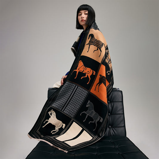 Fashion Horse Pattern Imitation Cashmere Scarf Shawl
